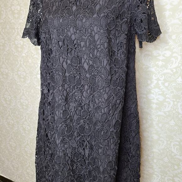 Asos Black Floral Crochet Overlay Dress Size 6 - Picture 8 of 14